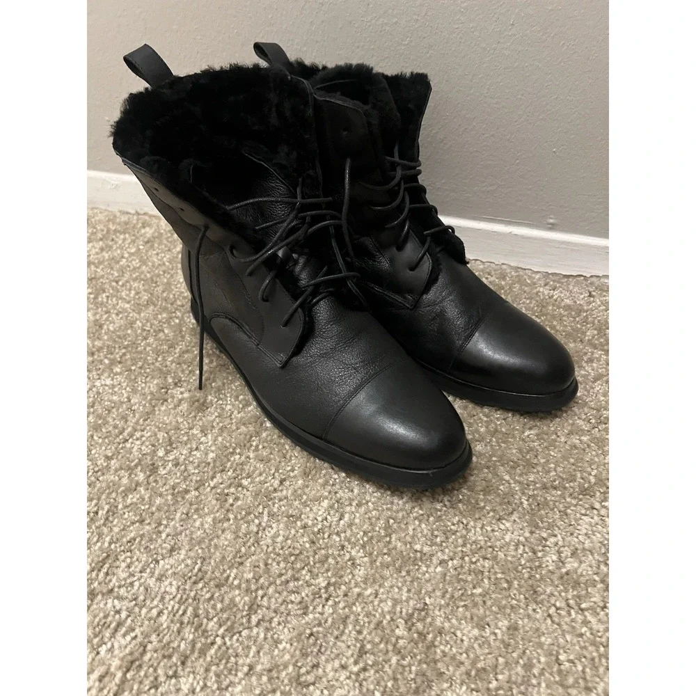 Marc Nolan Ryker Boots Sz 12 Black Leather Sheepskin Lined